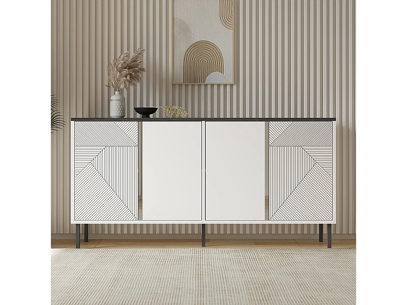 Buffet – 150 cm x 75 cm x 36 cm – Blanc et Royal – Aggloméré avec revêtement mélaminé