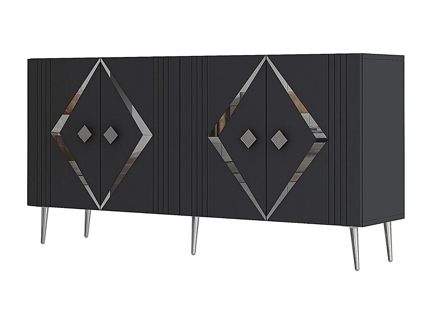 Buffet – 150 cm – Anthracite et Argent – ​​Panneau de particules mélaminé