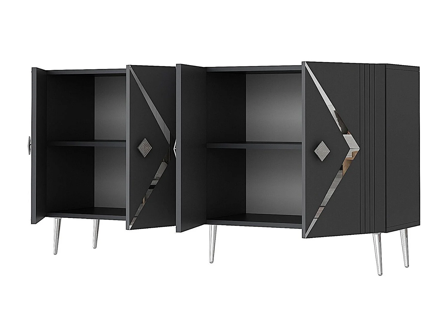 Buffet – 150 cm – Anthracite et Argent – ​​Panneau de particules mélaminé