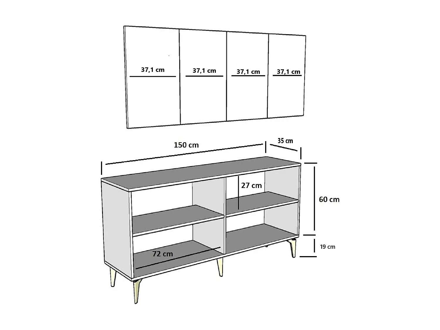 Buffet – 150 cm x 75 cm x 35 cm – Chêne Saphir et Anthracite – Mélamine