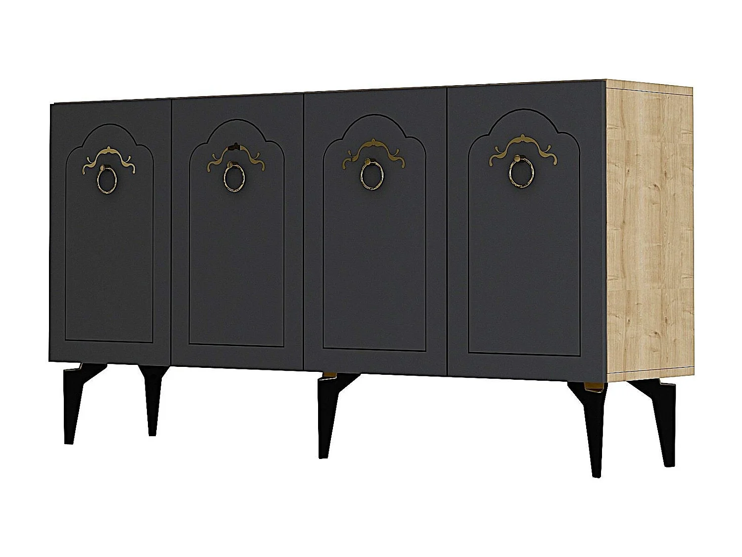 Buffet – 150 cm x 75 cm x 35 cm – Chêne Saphir et Anthracite – Mélamine