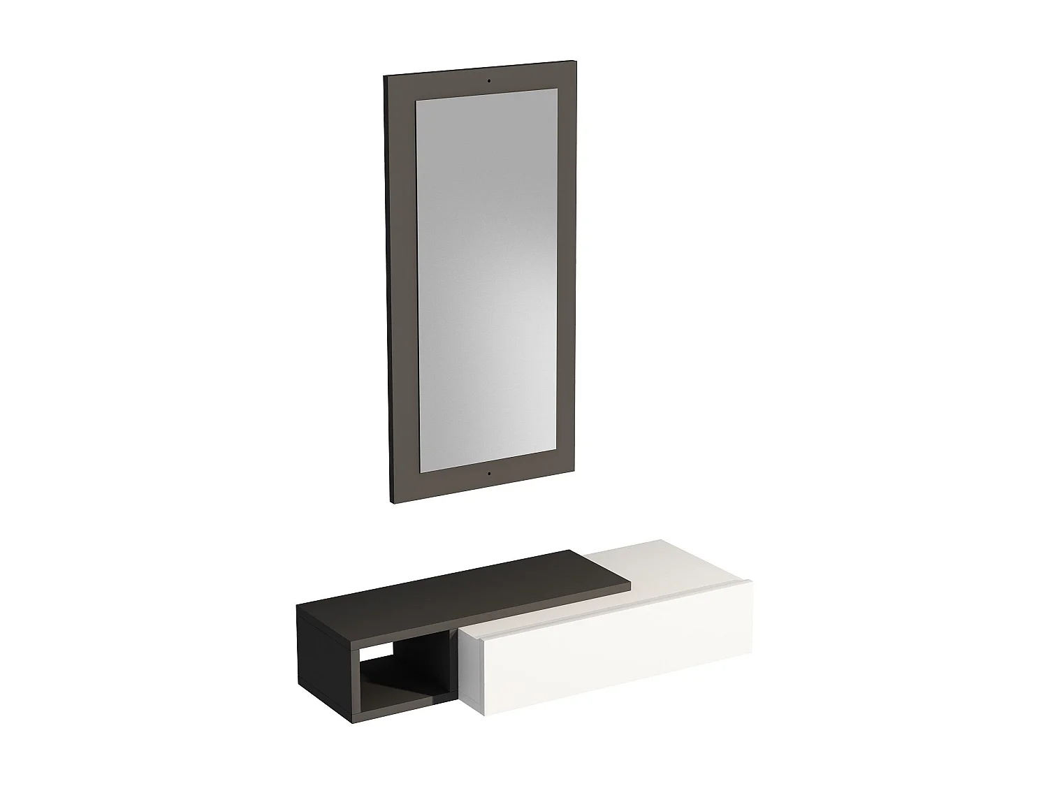 Melamine dressoir met spiegel – 82 x 15,8 x 29,6 cm – Antraciet en wit