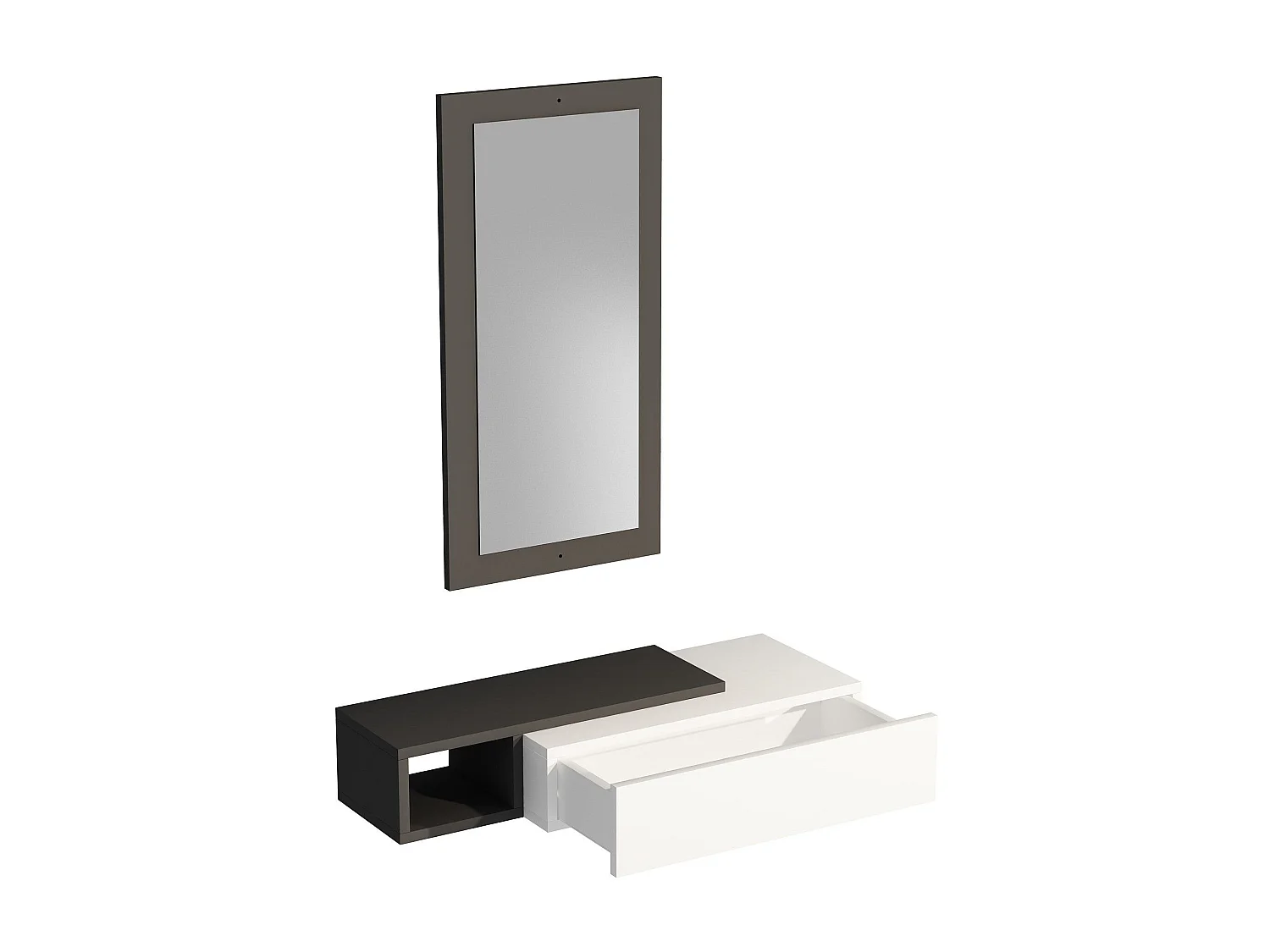 Melamine dressoir met spiegel – 82 x 15,8 x 29,6 cm – Antraciet en wit