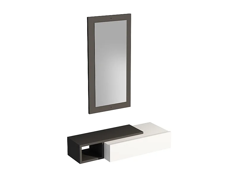 Melamine dressoir met spiegel – 82 x 15,8 x 29,6 cm – Antraciet en wit