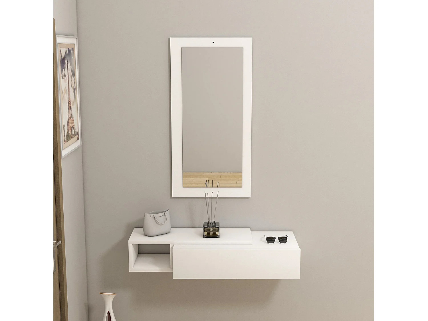 Credenza da ingresso – 82 cm – Bianco – Pannello di particelle rivestito in melaminico