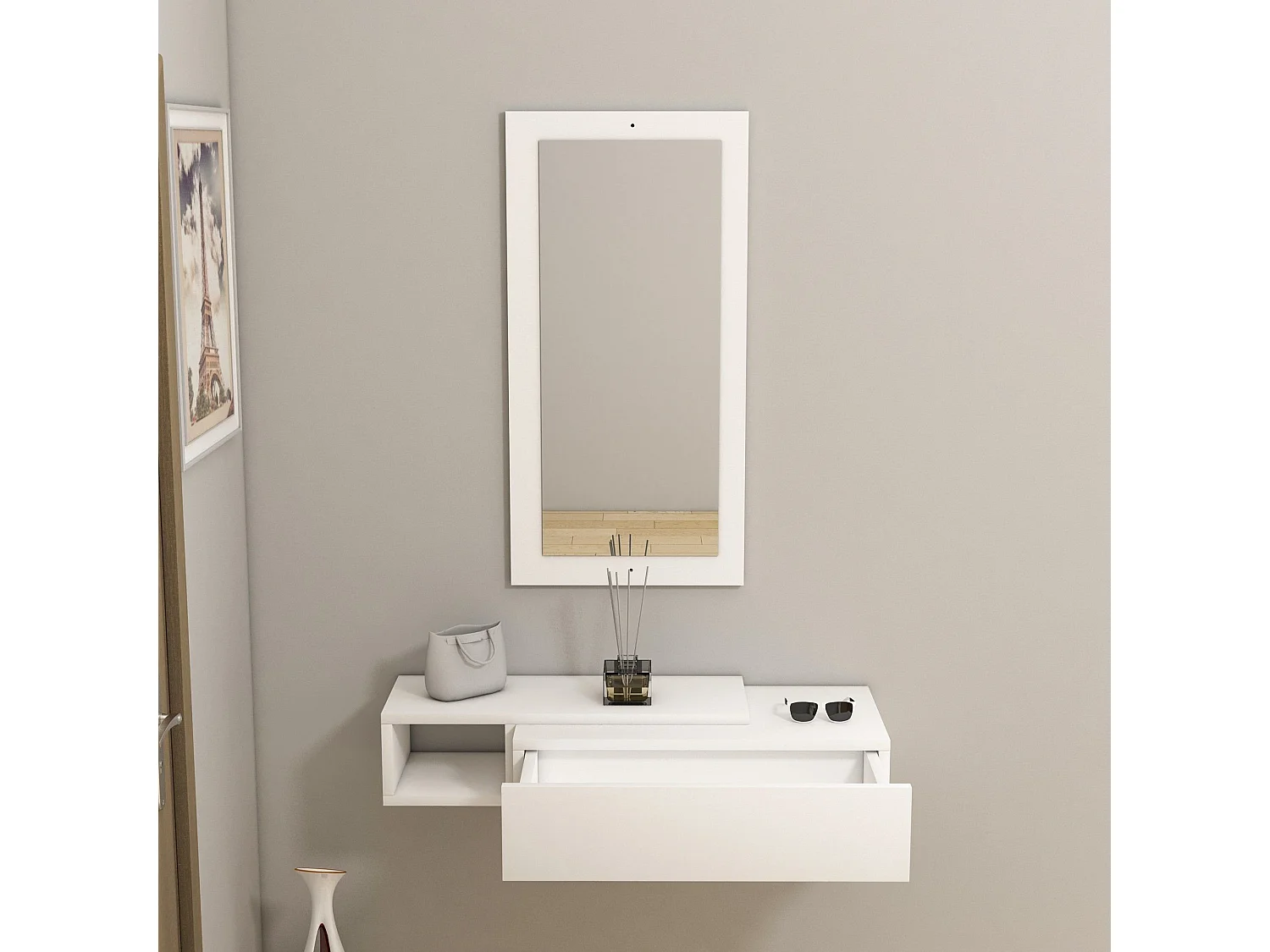 Credenza da ingresso – 82 cm – Bianco – Pannello di particelle rivestito in melaminico