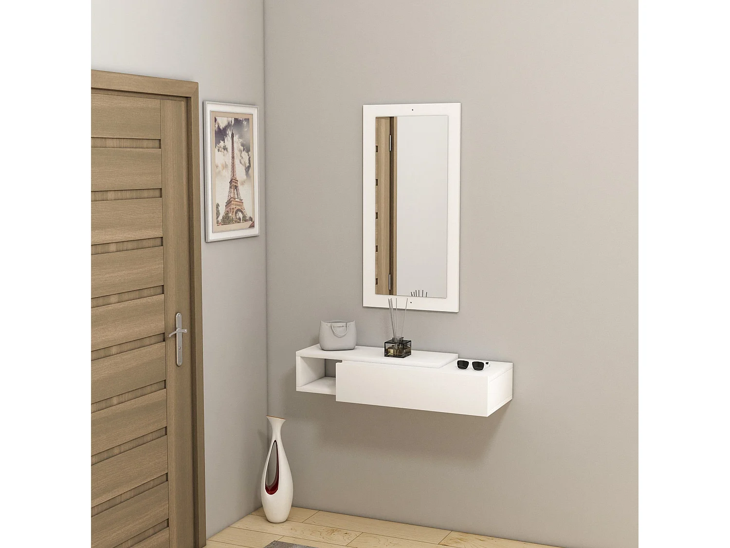 Credenza da ingresso – 82 cm – Bianco – Pannello di particelle rivestito in melaminico