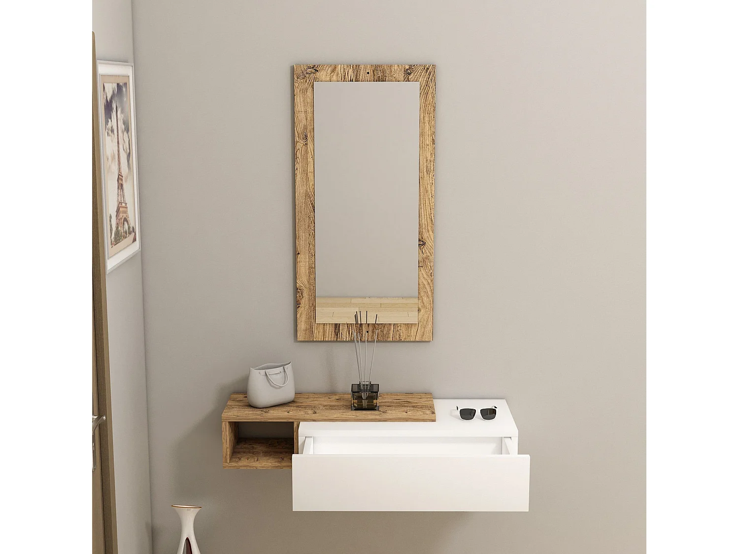 Credenza da parete – 82 x 15,8 x 29,6 cm – Pino Atlantico e Bianco – Melamina