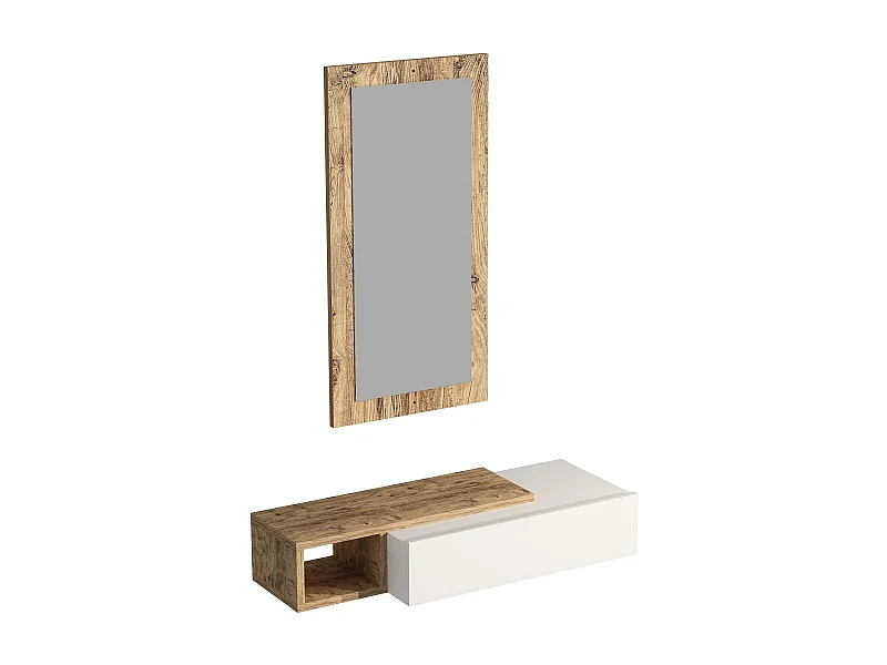 Komoda ścienna – 82 x 15,8 x 29,6 cm – Sosna atlantycka i biel – Melamina