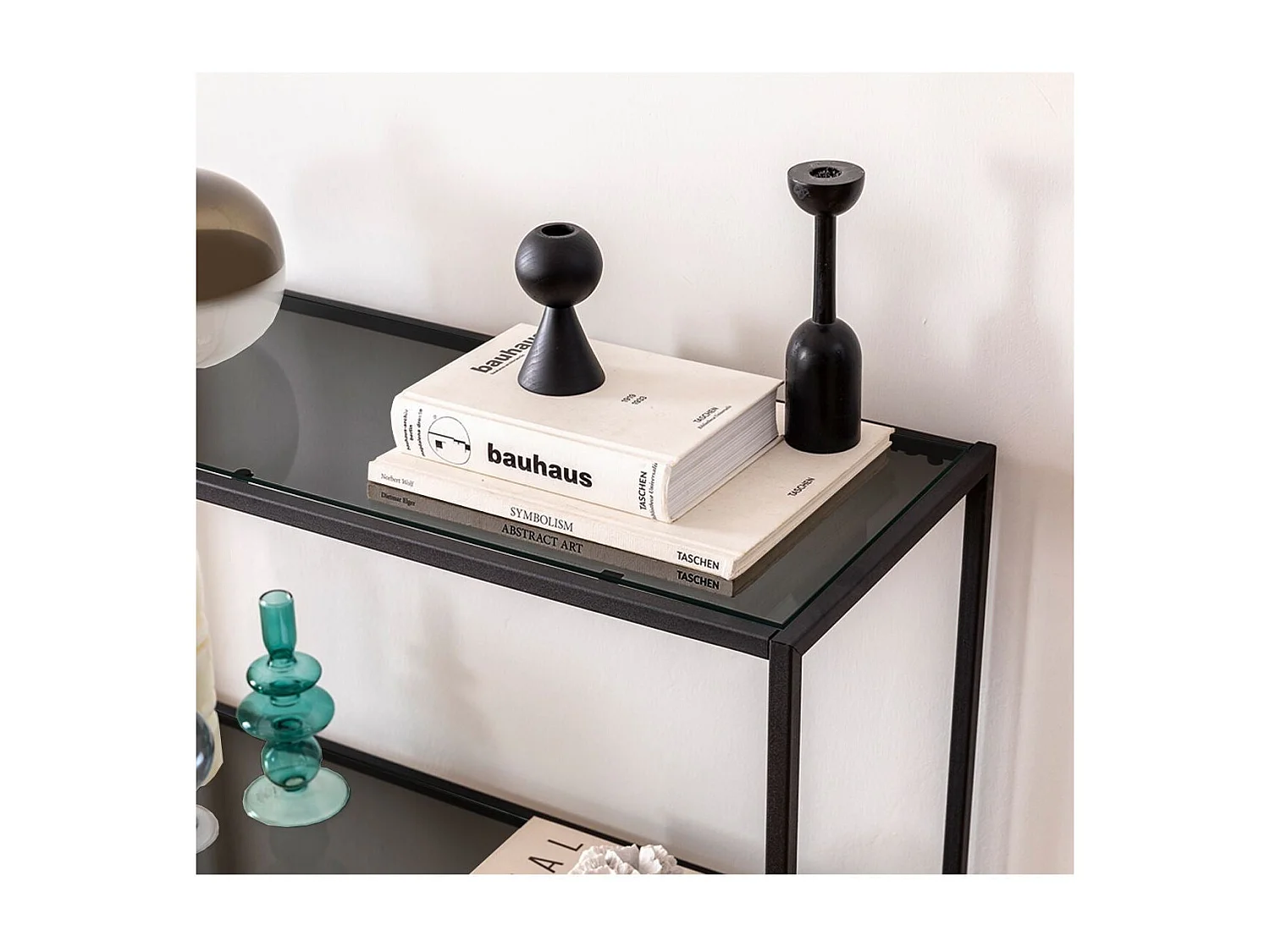 Aparador de metal y cristal – 80 cm x 85 cm x 30 cm – Negro y ahumado