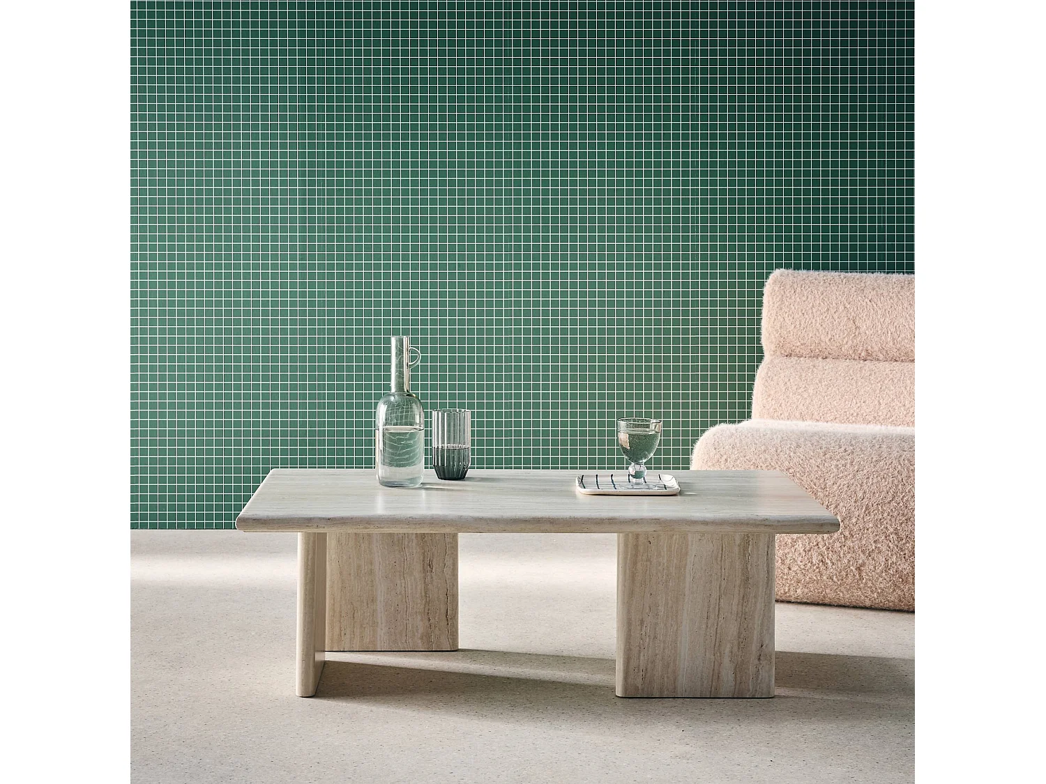 Mesa de centro rectangular con efecto madera effet travertin