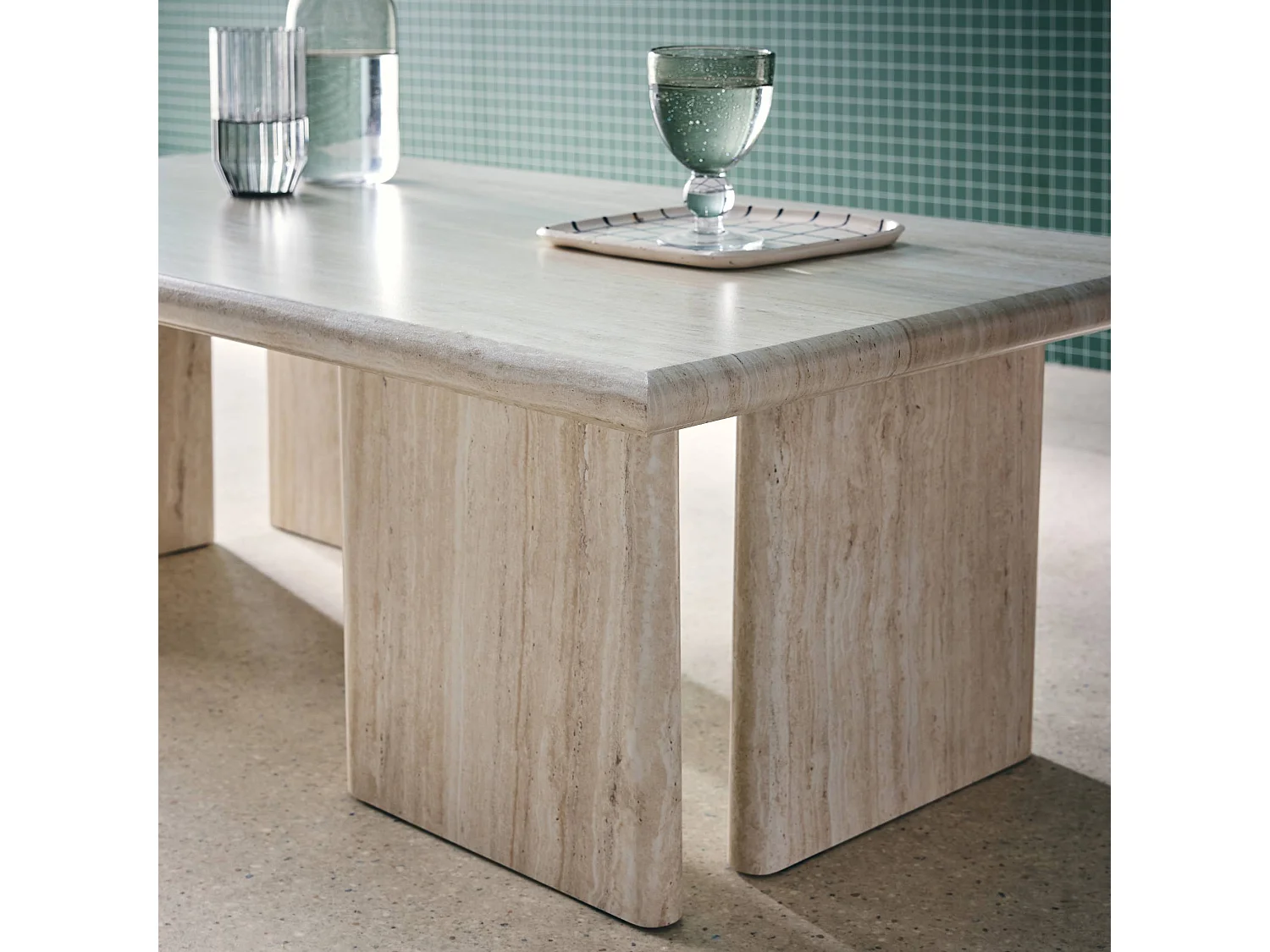 Mesa de centro rectangular con efecto madera effet travertin
