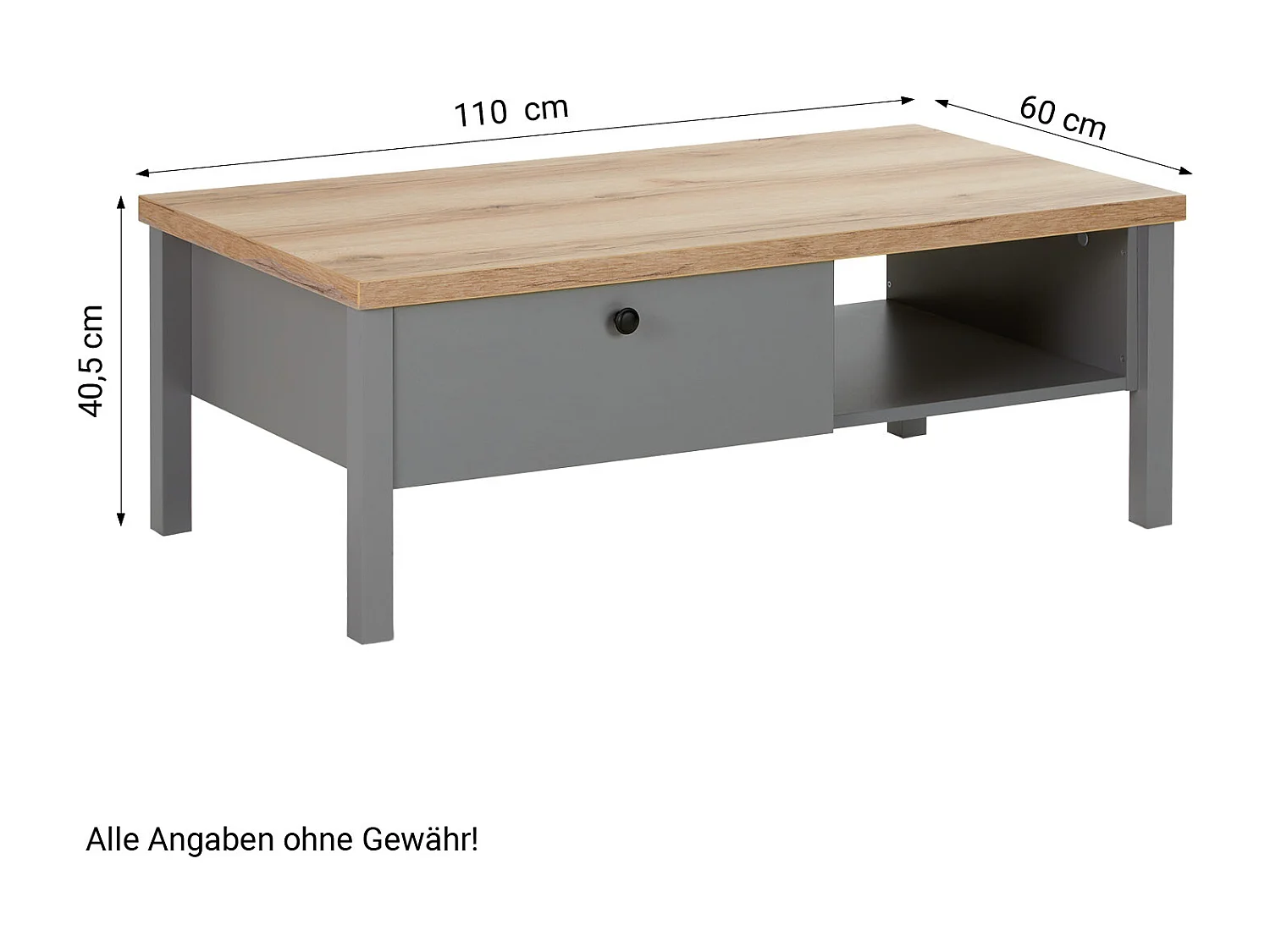 Table basse 110x40,5x60 cm gris