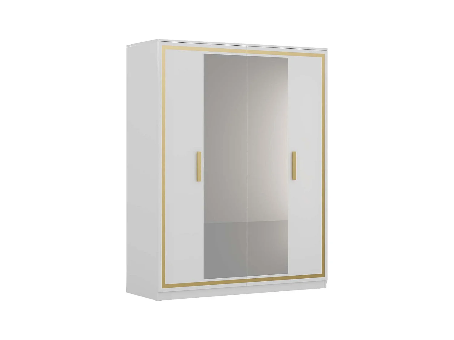 JEMMA - Chambre 160x200cm Blanche et Or Lit Tête Rembourrée avec Leds + 2 Chevets + Armoire