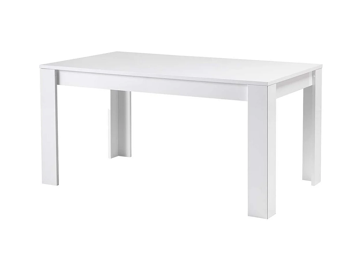 DENAE - Ensemble Séjour Laqué Blanc Brillant Table 160cm + Buffet 4 Portes
