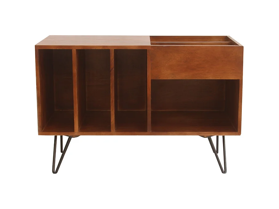 Buffet zur Aufbewahrung von Vinyls aus massivem getöntem Mangoholz und Metall L90 cm BOOGIE