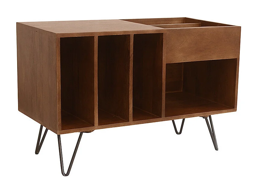 Buffet zur Aufbewahrung von Vinyls aus massivem getöntem Mangoholz und Metall L90 cm BOOGIE