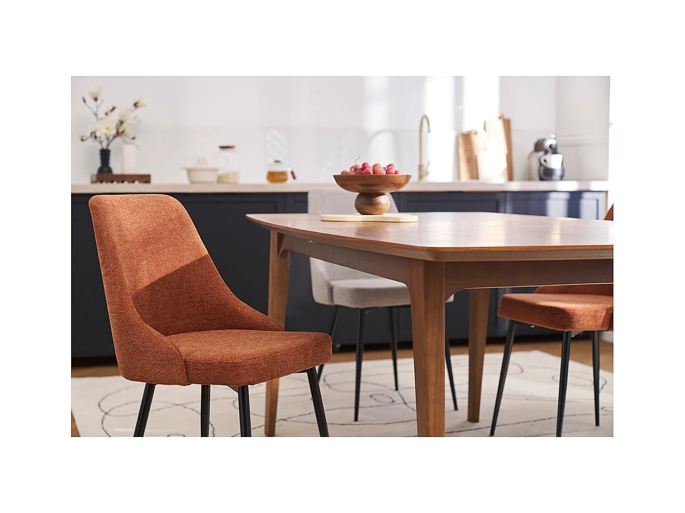 Chaises design en tissu effet velours texturé terre brûlée et métal noir (lot de 2) CULT