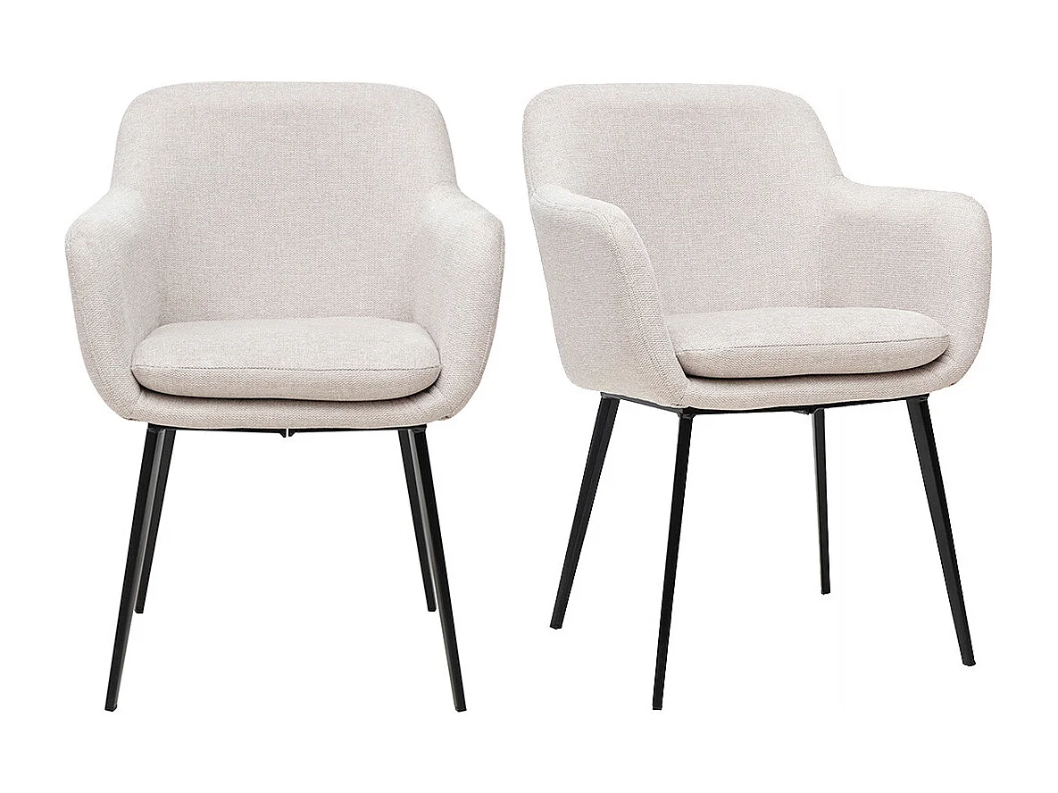 Chaises en tissu effet velours texturé beige et métal noir (lot de 2) AMIKA