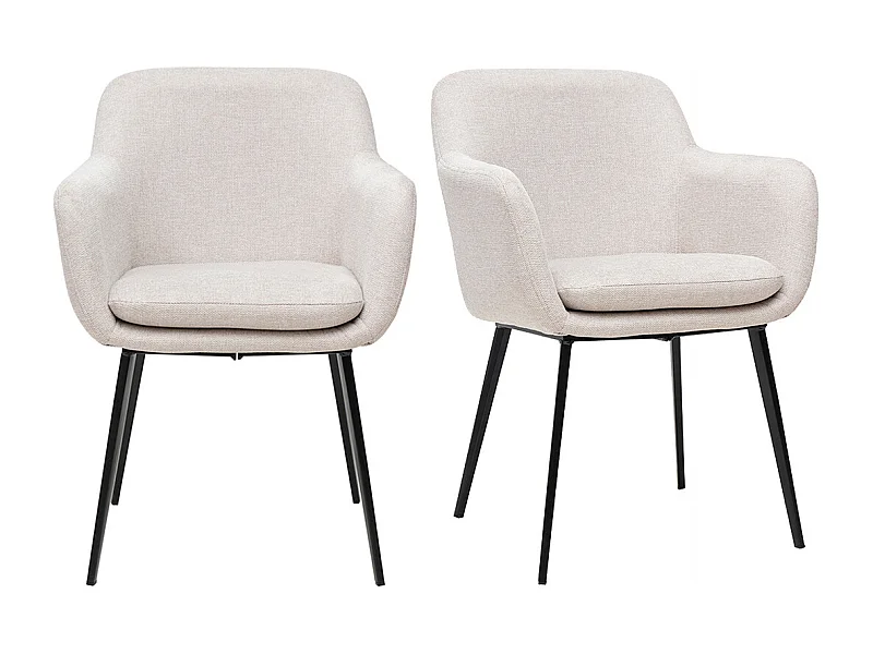 Stühle aus beigem Samt-Effekt Stoff und schwarzem Metall (2er-Set) AMIKA