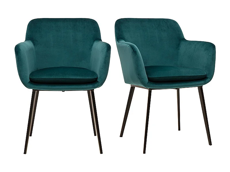 Stühle aus petrolblauem Samtstoff und schwarzem Metall (2er Set) AMIKA
