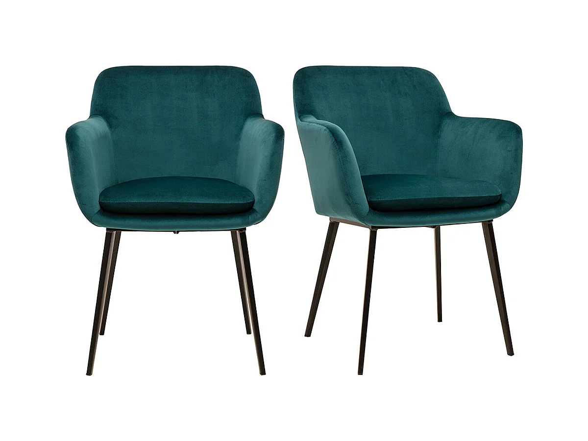 Chaises en tissu velours bleu pétrole et métal noir (lot de 2) AMIKA