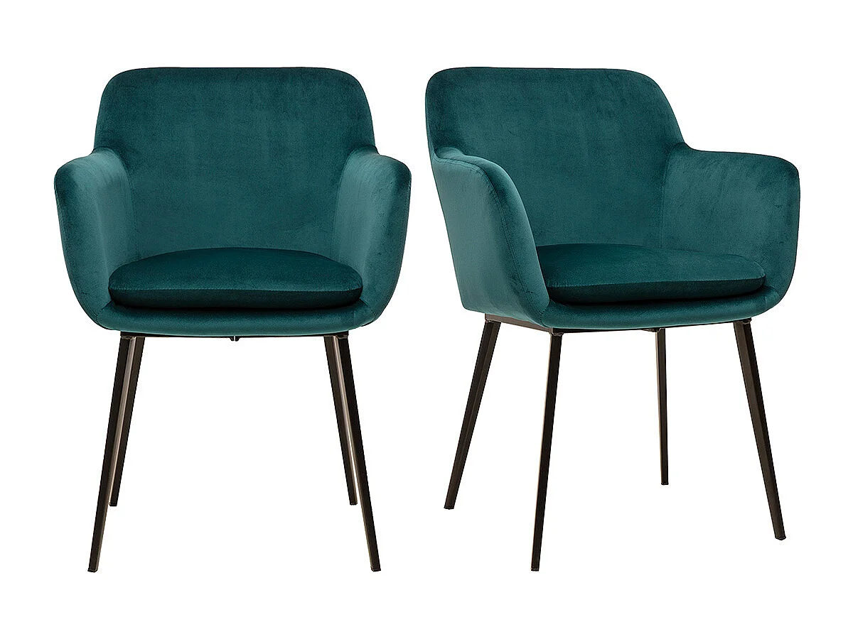 Chaises en tissu velours bleu pétrole et métal noir (lot de 2) AMIKA