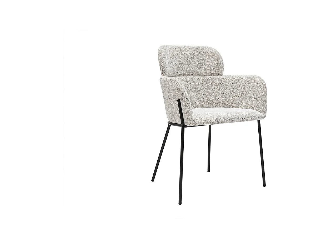 Chaise design en tissu velours chenille beige et métal noir TULUM