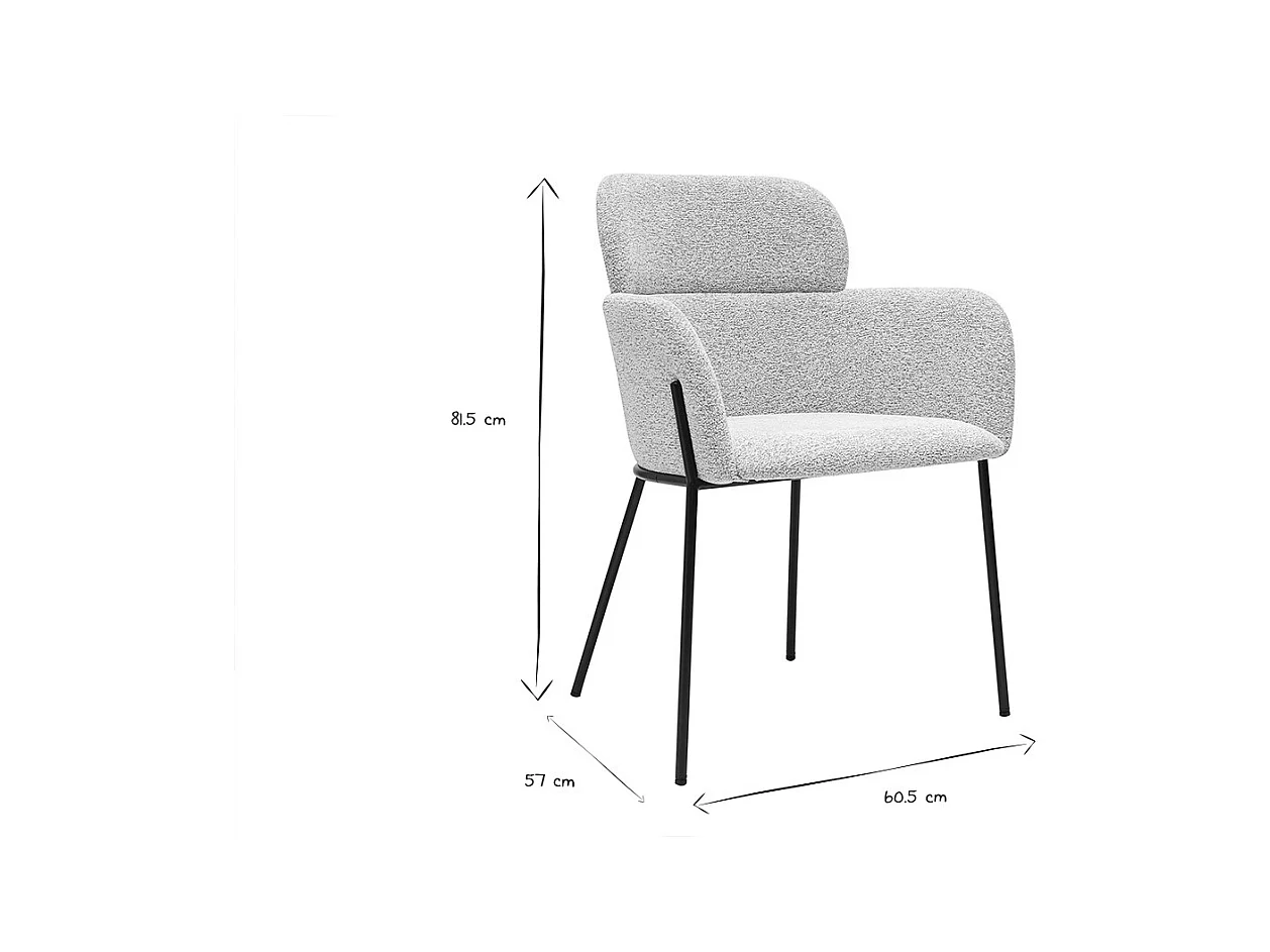 Chaise design en tissu velours chenille beige et métal noir TULUM