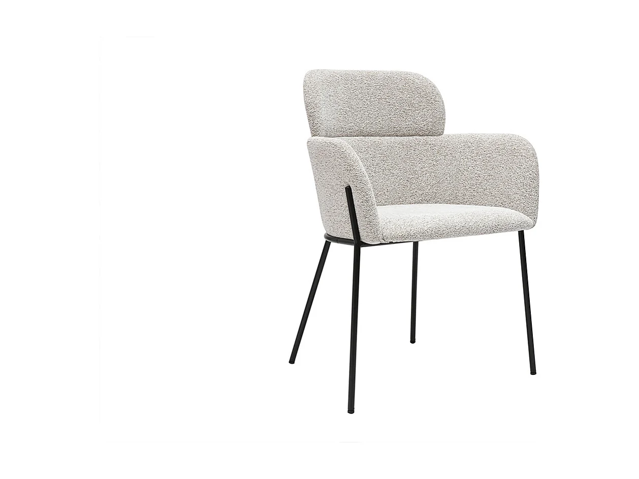Chaise design en tissu velours chenille beige et métal noir TULUM