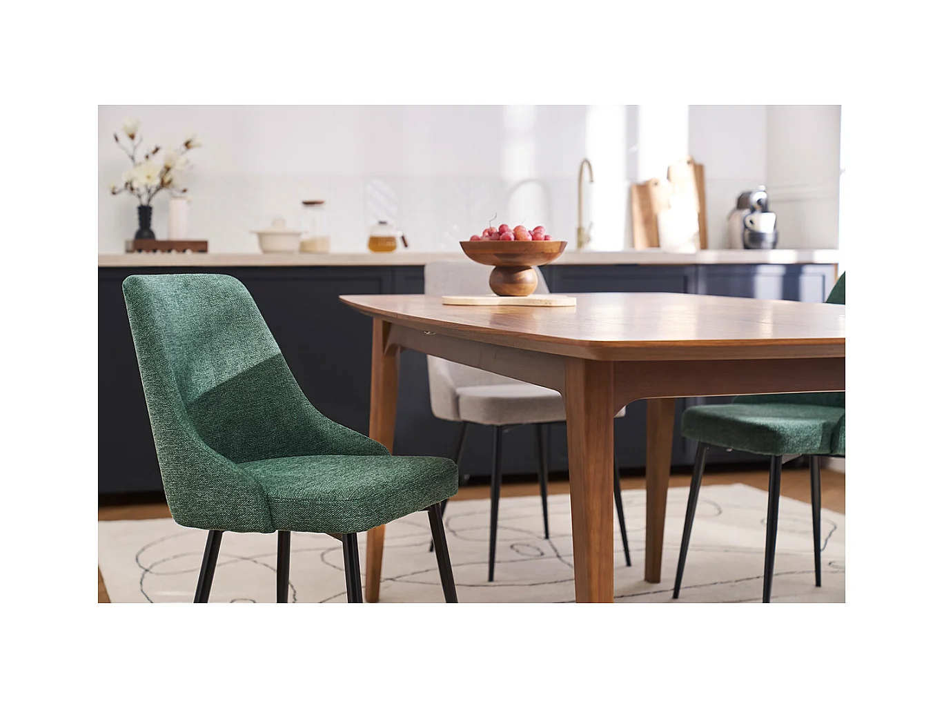 Chaises design en tissu effet velours texturé vert foncé et métal noir (lot de 2) CULT