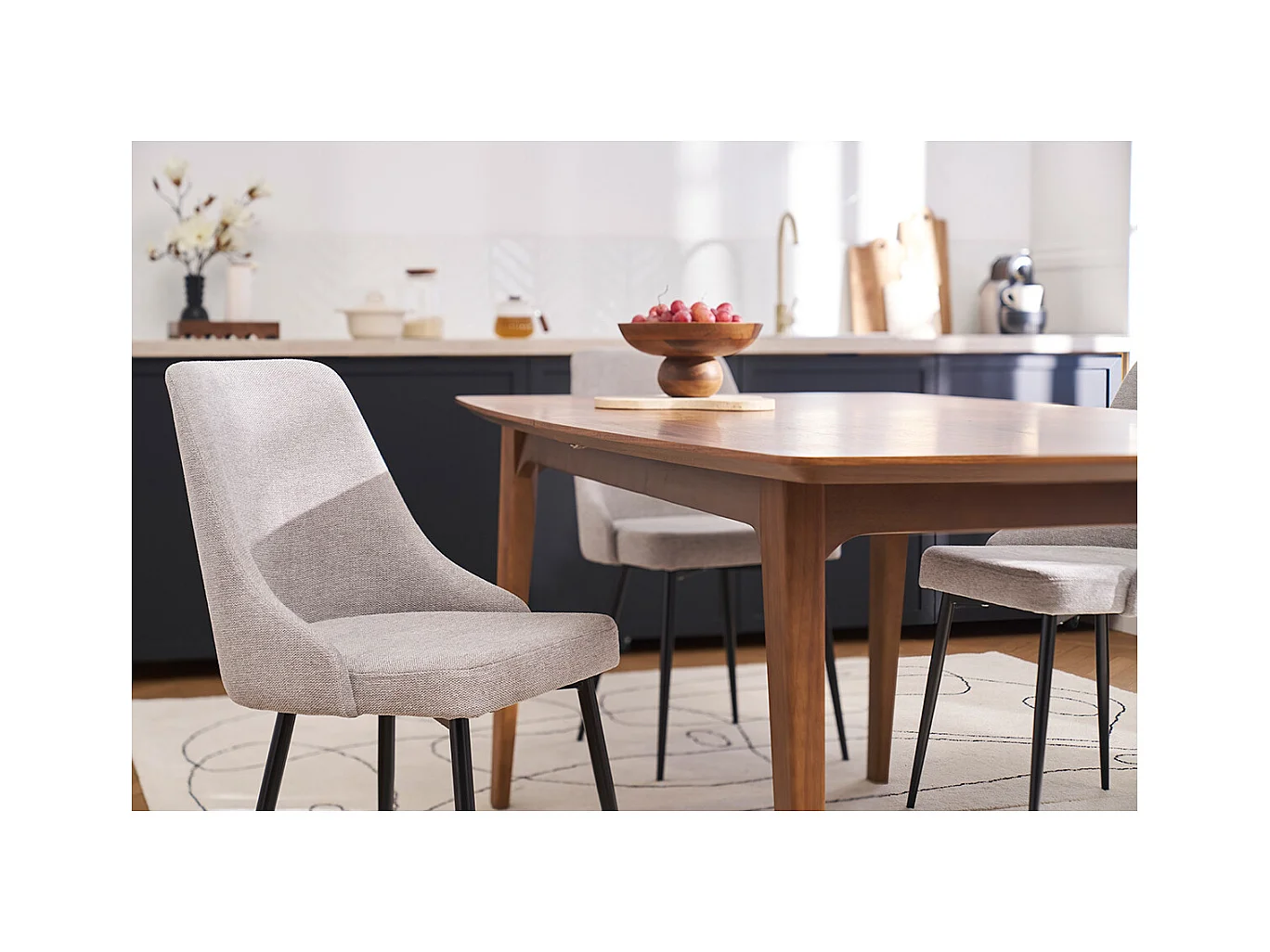 Chaises design en tissu effet velours texturé gris clair et métal noir (lot de 2) CULT