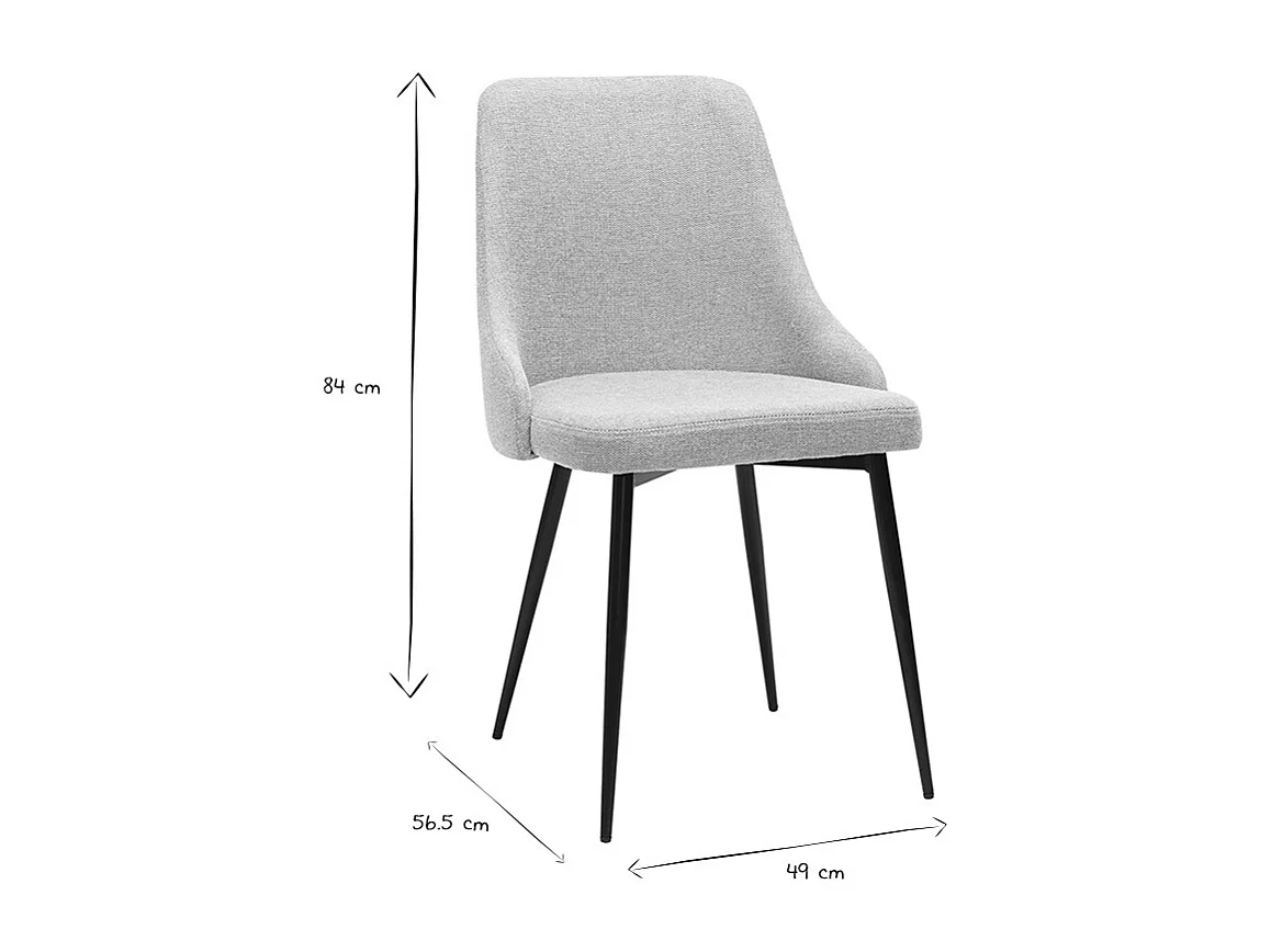 Stuhl mit Design aus hellgrauem Textur-Veloursstoff und schwarzem Metall (2er-Set) CULT