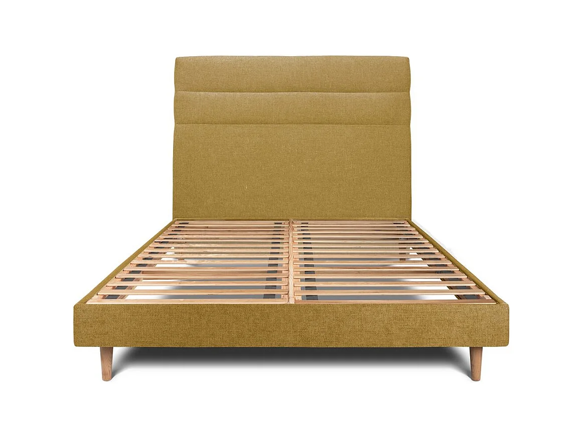 Lit 140x190cm avec tête de lit lignes tissu et sommier kit jaune - Hauteur totale : 29cm