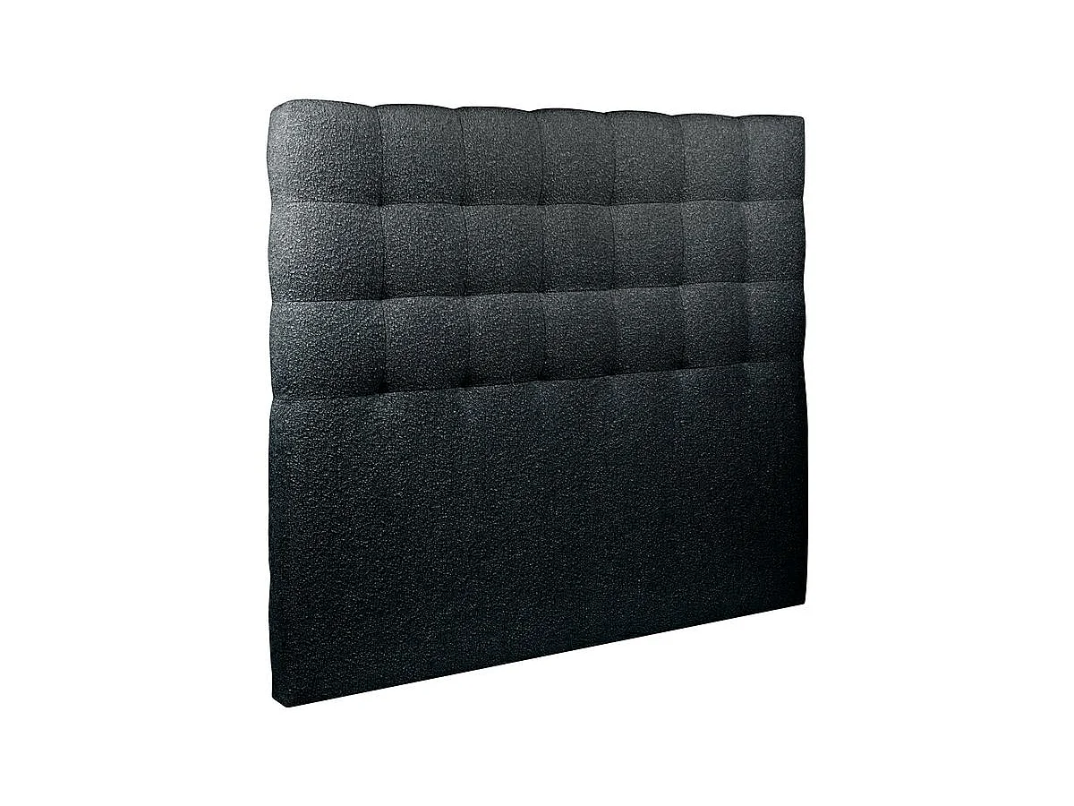 Lit 200x200cm avec tête de lit capitonnée bouclette et sommier kit Noir - Hauteur totale : 29cm
