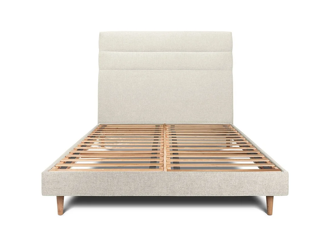 Lit 140x190cm avec tête de lit lignes tissu et sommier kit Beige clair - Hauteur totale : 29cm