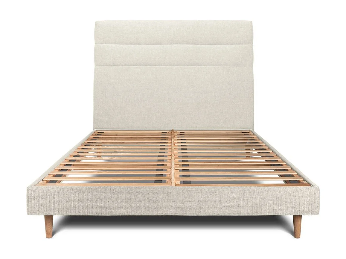 Lit 140x190cm avec tête de lit lignes tissu et sommier kit Beige clair - Hauteur totale : 29cm