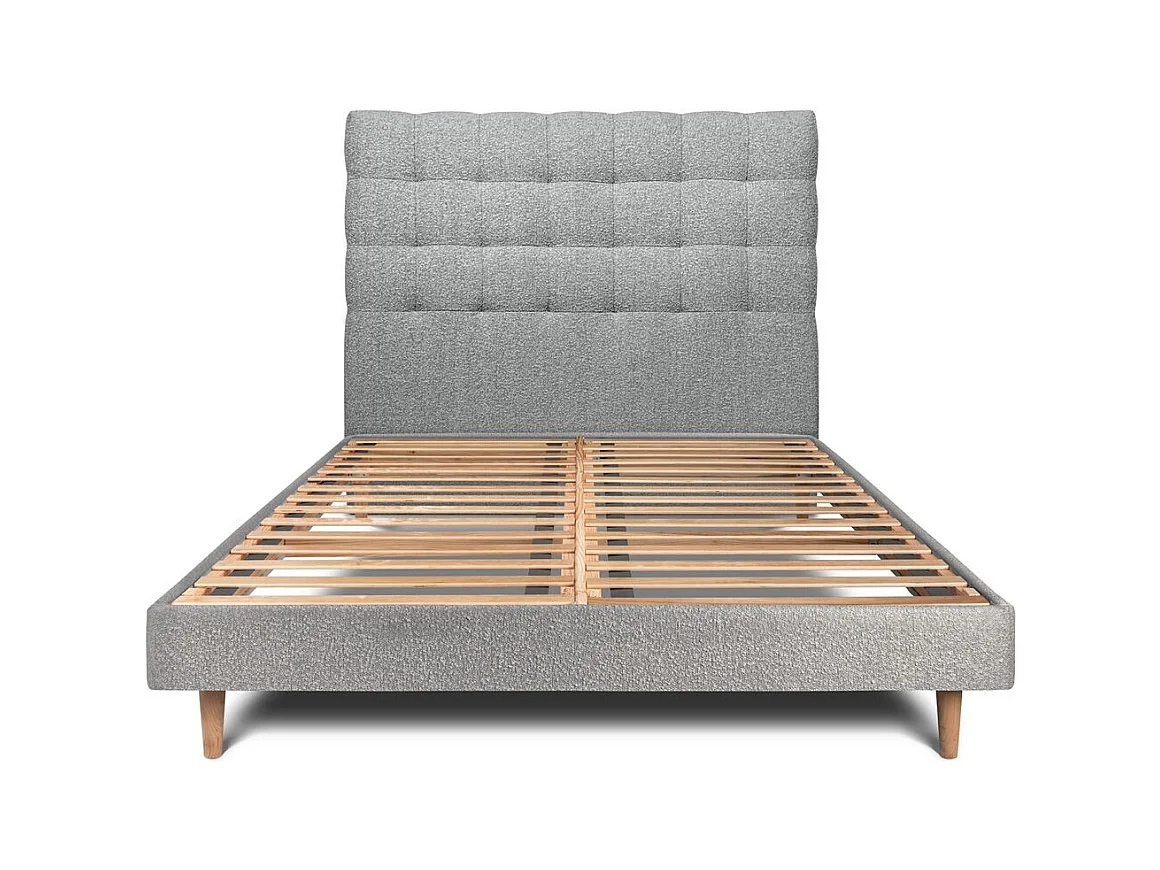 Lit 200x200cm avec tête de lit capitonnée bouclette et sommier kit Gris - Hauteur totale : 29cm