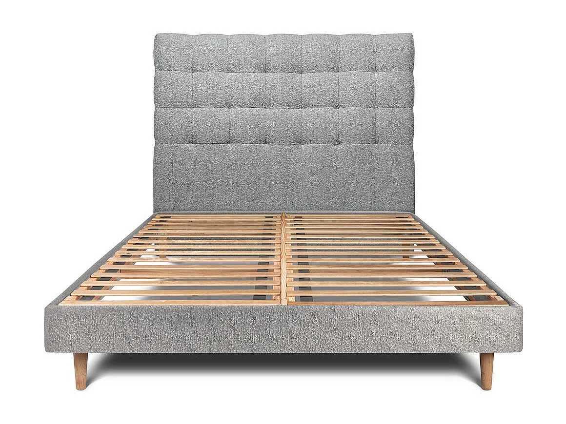 Lit 200x200cm avec tête de lit capitonnée bouclette et sommier kit Gris - Hauteur totale : 29cm