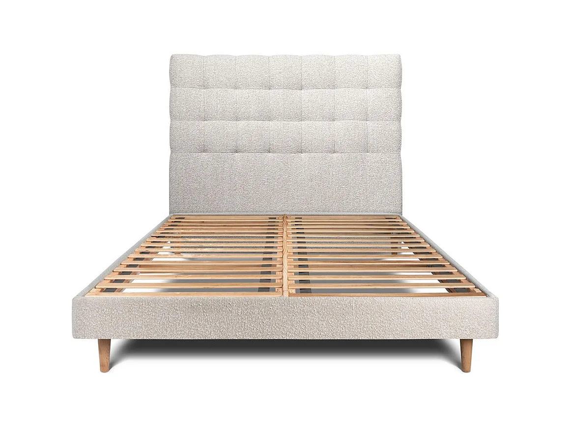 Lit 200x200cm avec tête de lit capitonnée bouclette et sommier kit Beige - Hauteur totale : 29cm