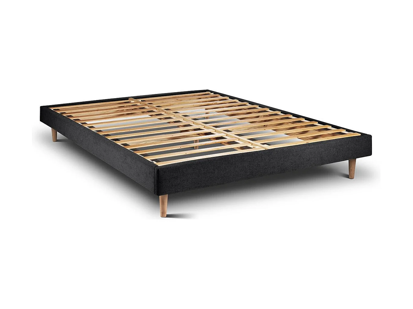 Lit 140x190cm avec tête de lit lignes tissu et sommier kit Noir - Hauteur totale : 29cm