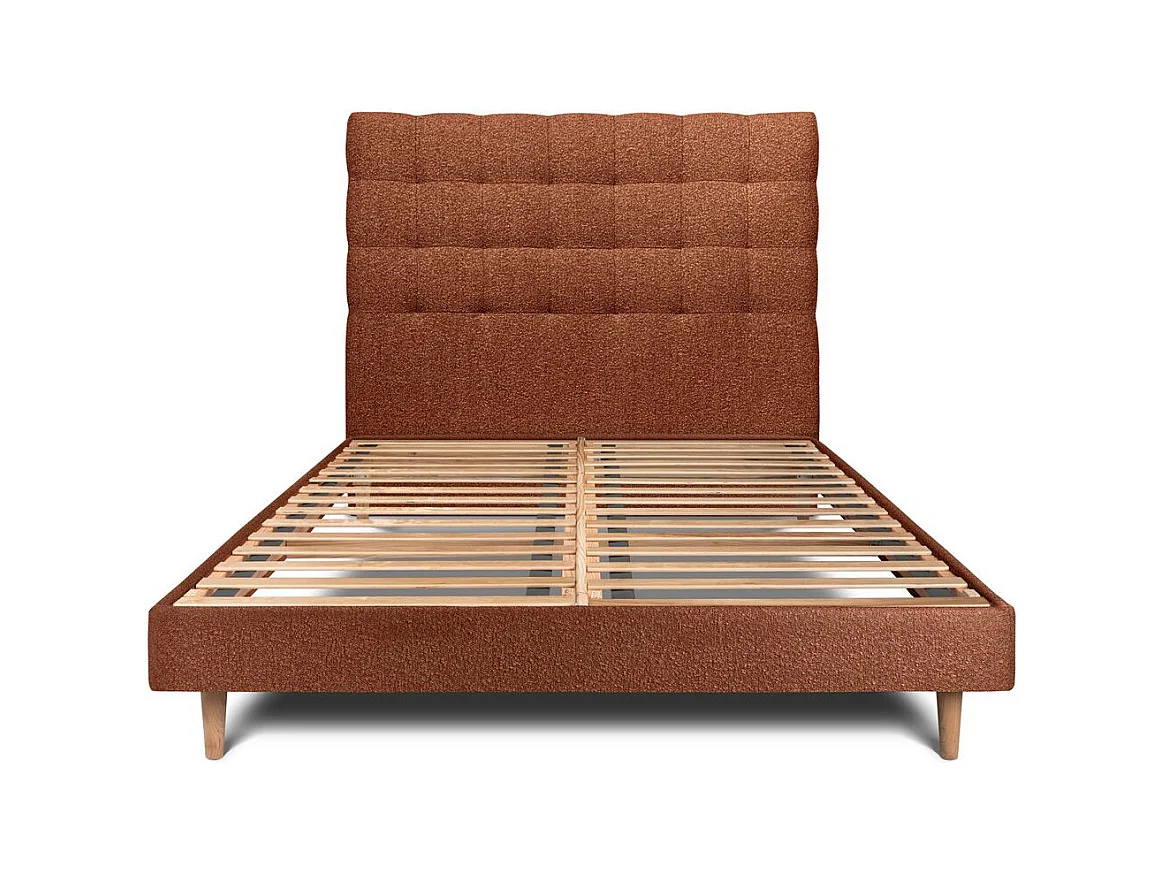 Lit 200x200cm avec tête de lit capitonnée bouclette et sommier kit Terracotta - Hauteur totale : 29cm