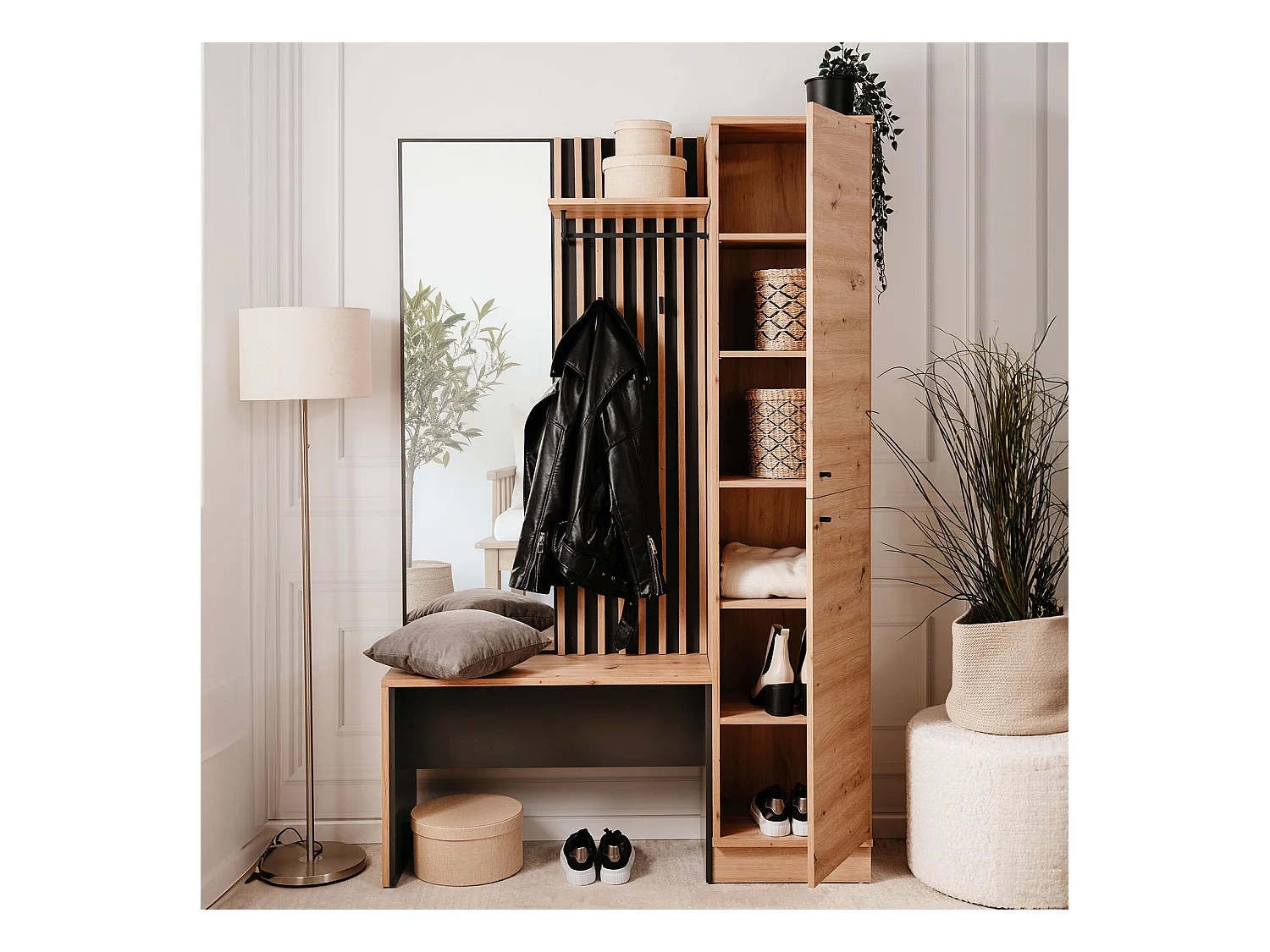 Armoire de couloir 122x190x37 cm aspect industriel naturel