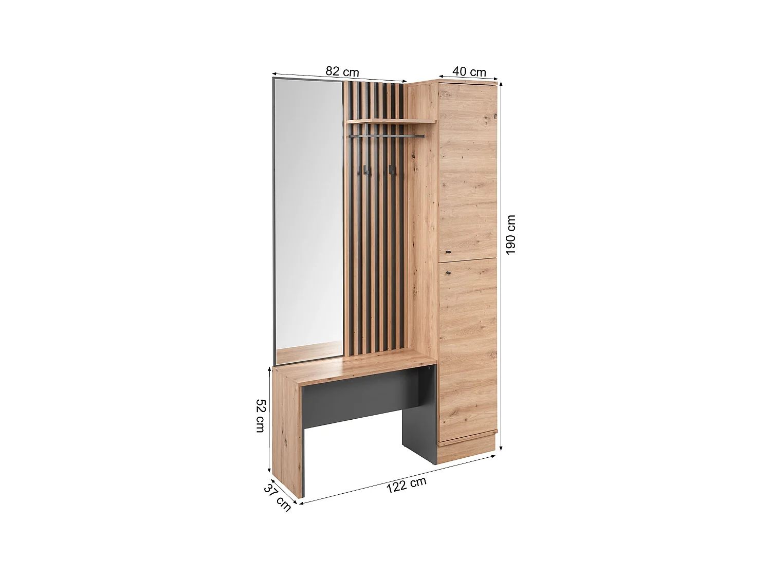 Armoire de couloir 122x190x37 cm aspect industriel naturel