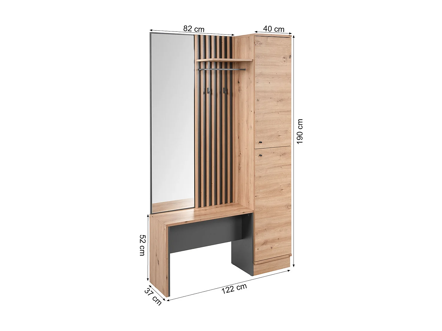 Armoire de couloir 122x190x37 cm aspect industriel naturel