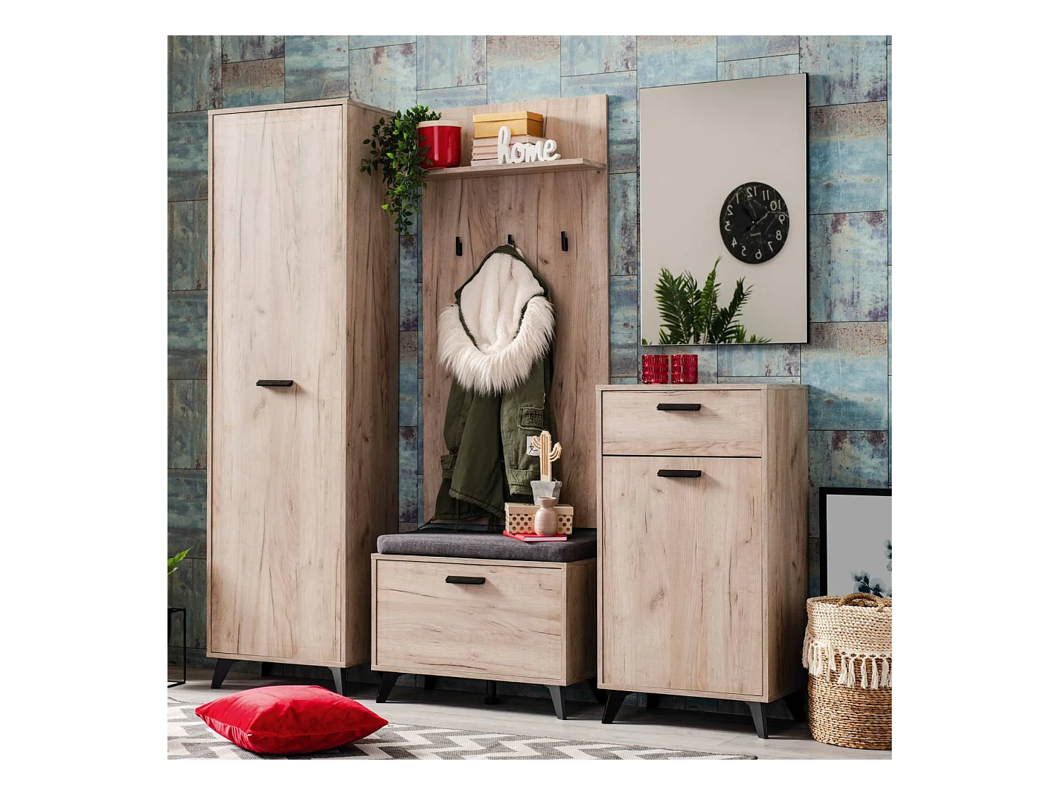 Armoire 53,5x192x35 cm Bois chêne gris Ensemble de 5 pièces pour hall