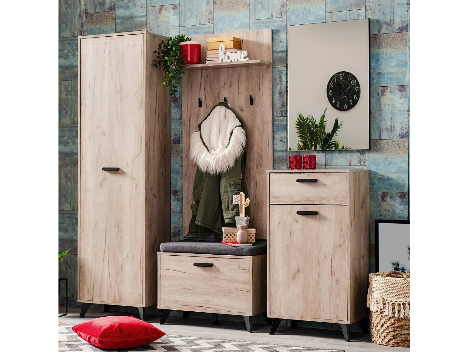 Armoire 53,5x192x35 cm Bois chêne gris Ensemble de 5 pièces pour hall
