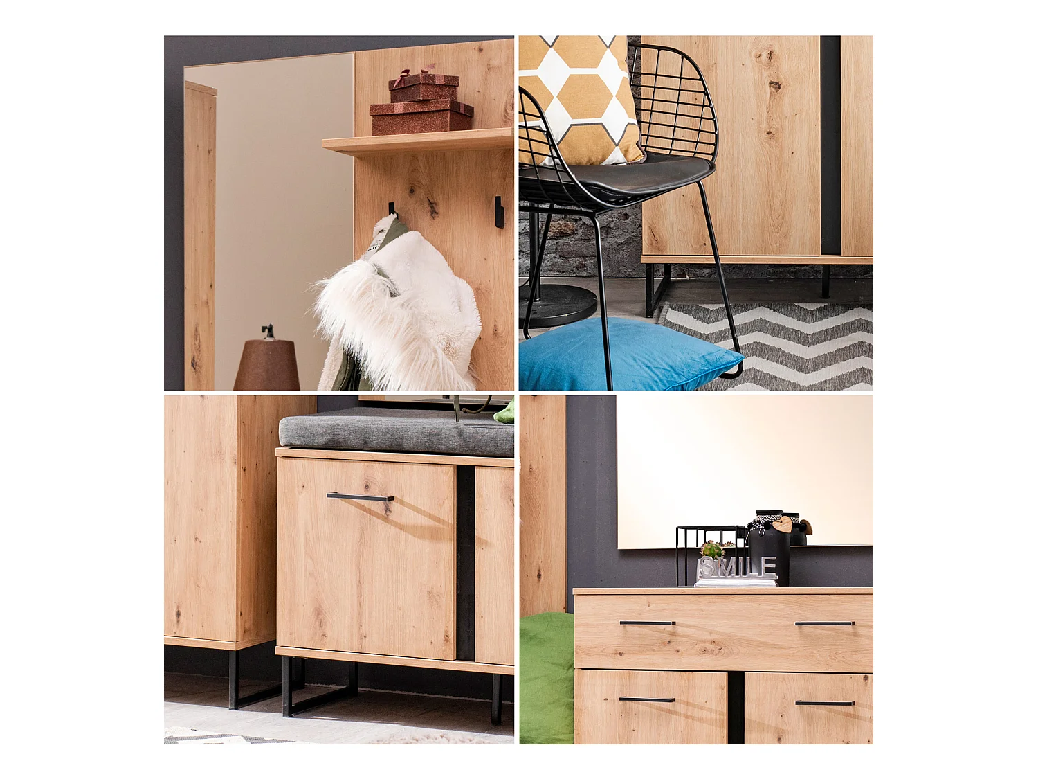 Armoire 70,5x194,5x35 cm Bois chêne naturel Ensemble de hall 5 pièces