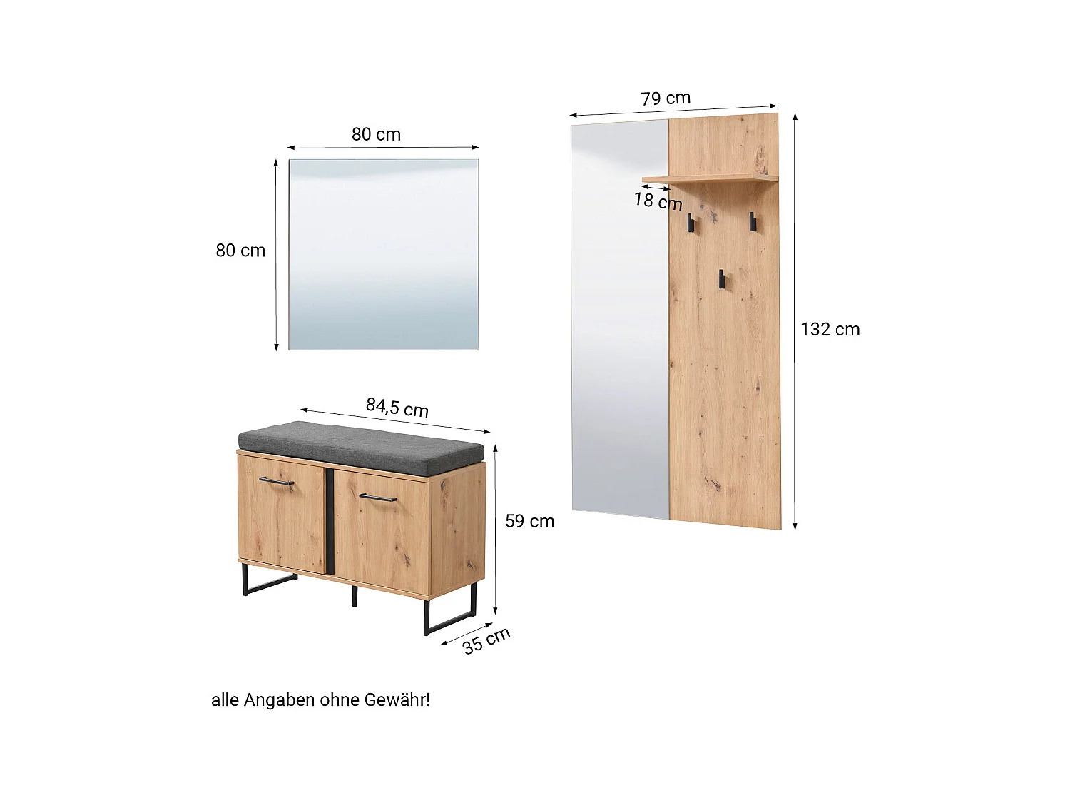 Armoire 70,5x194,5x35 cm Bois chêne naturel Ensemble de hall 5 pièces
