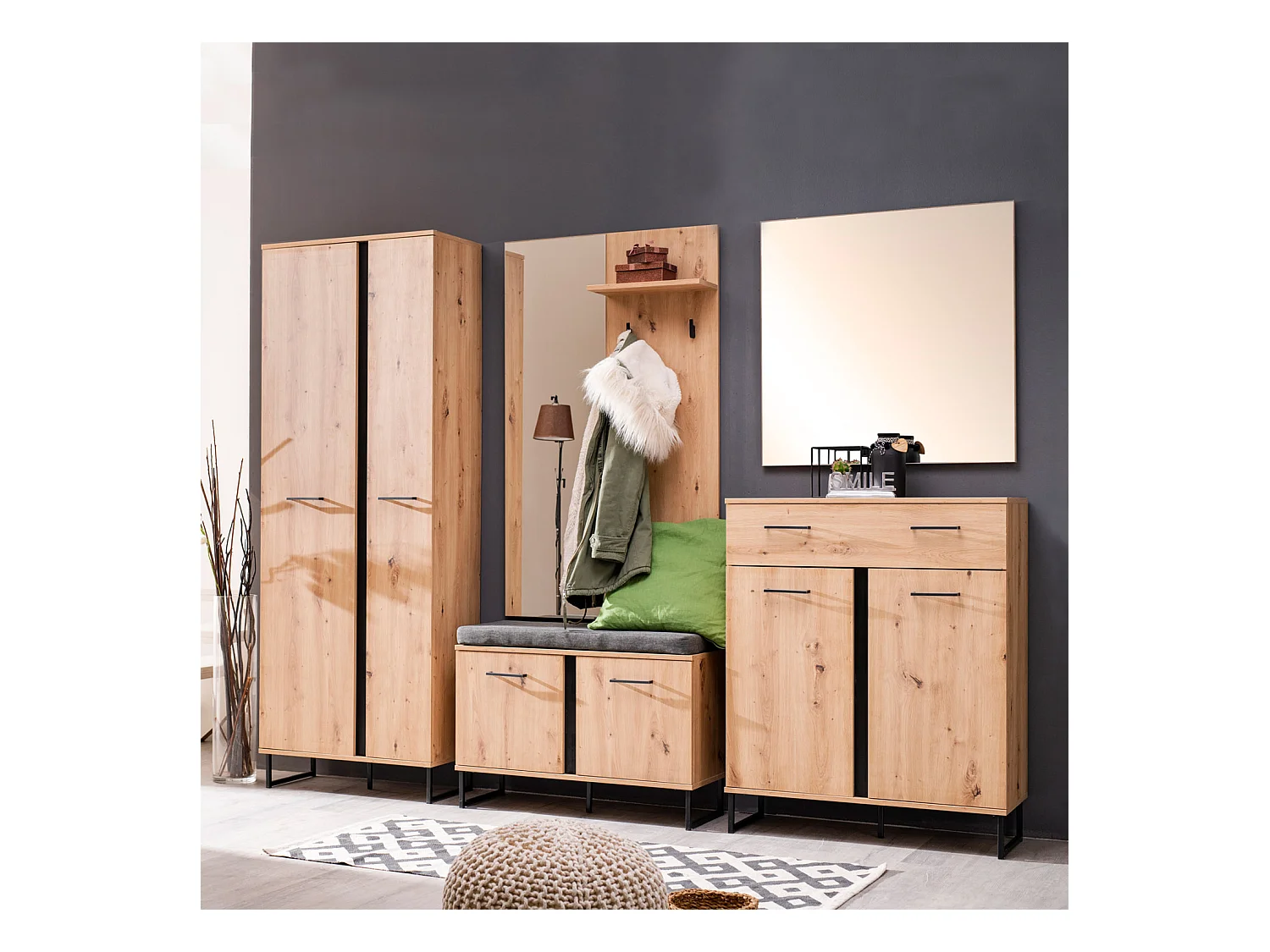 Kleiderschrank 70,5x194,5x35 cm Natur Eichenholz 5-teiliges Flurset